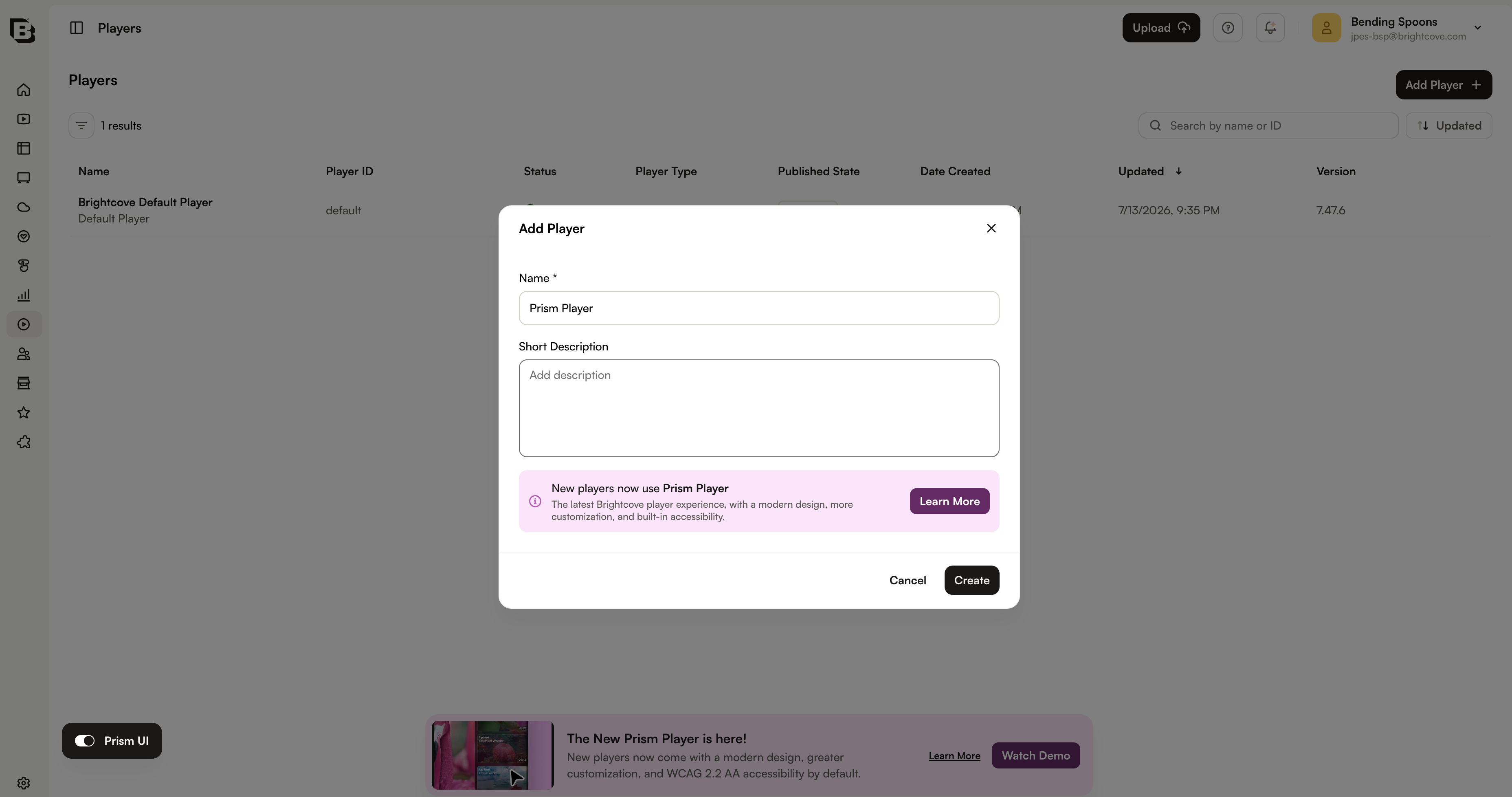 デフォルトで Prism テーマを使用する新しいプレーヤー