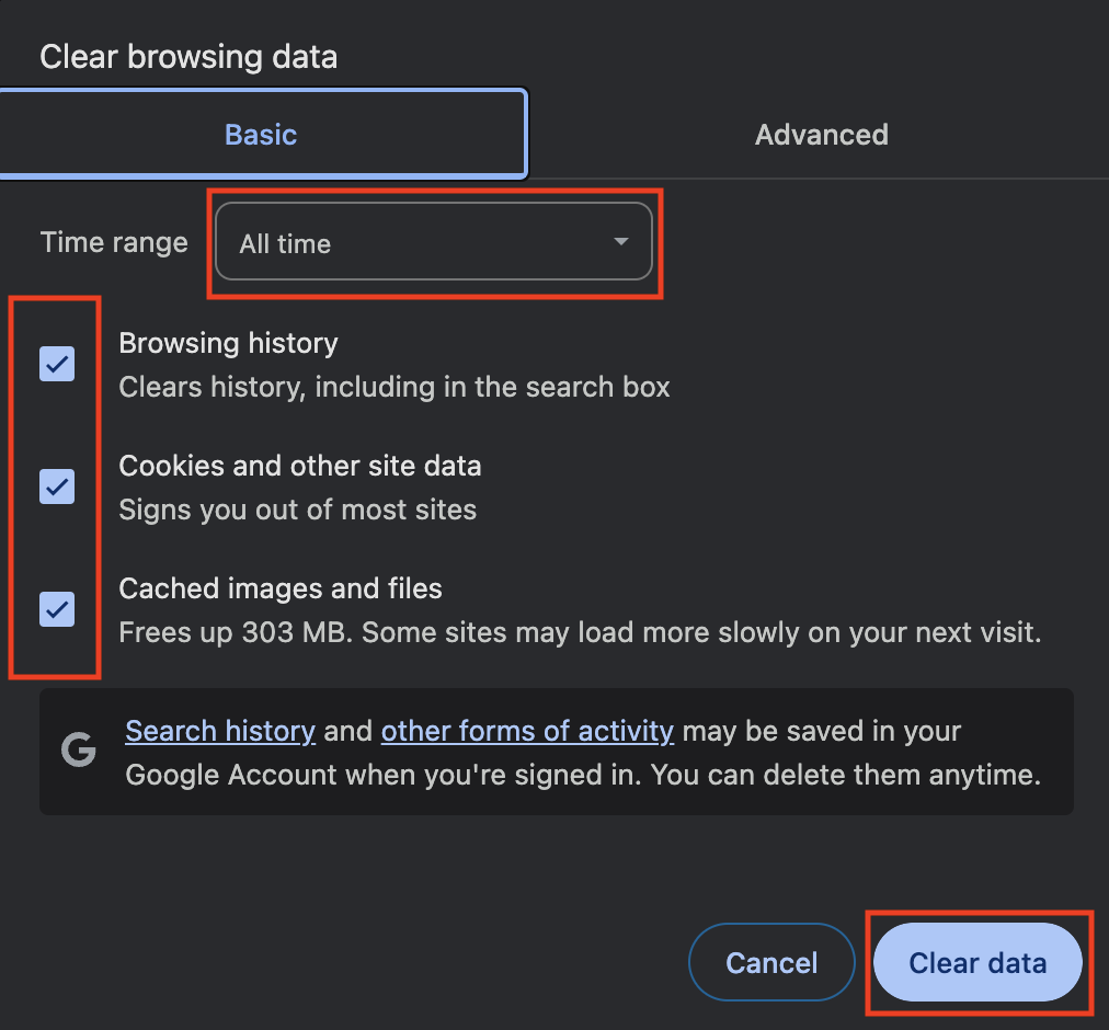 Clear browsing data